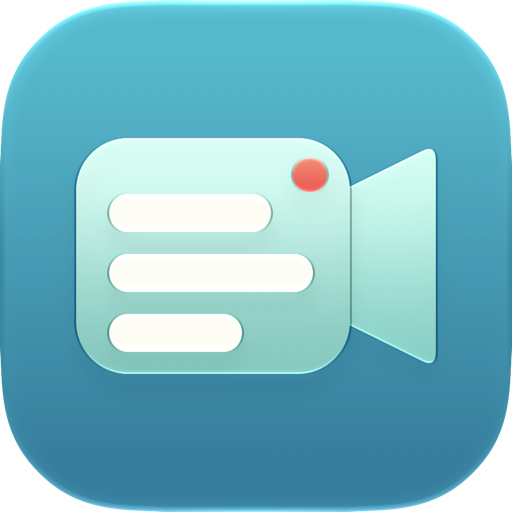 Twincue app icon: a video camera with three lines of text on its body